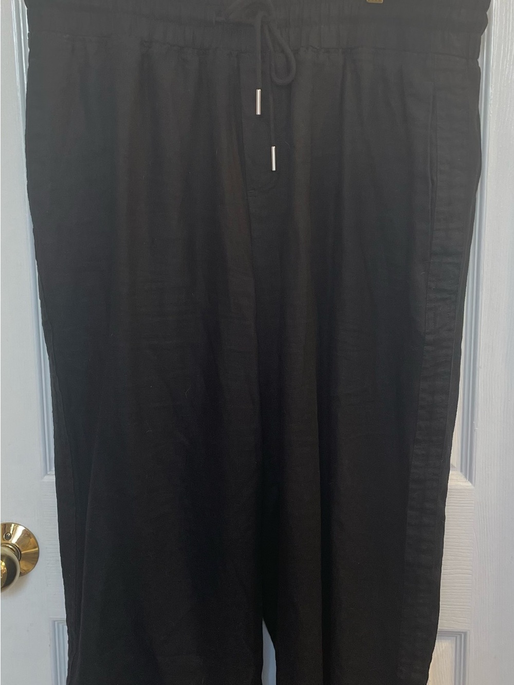 Quince Black Wide-Leg Drawstring Linen Pants. Size short XL